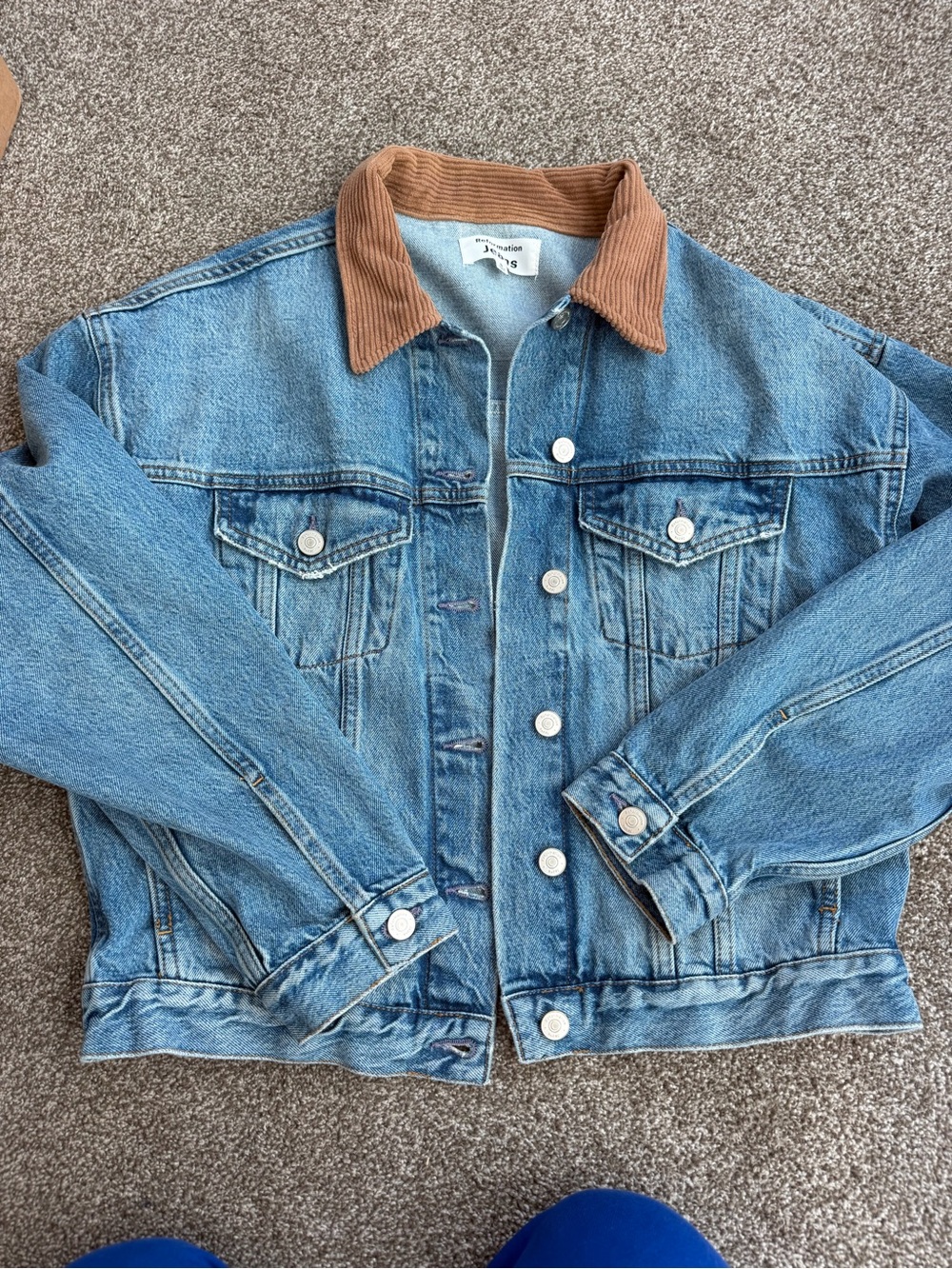 Reformation Jeans Corduroy Collar Denim Trucker Jacket Blue Size S